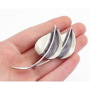 JEWEL ART 925 Sterling Silver Vintage Oxidized Floral Leaf Brooch Pin BP1969